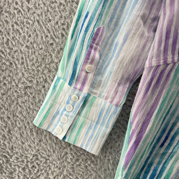 Soft Surroundings Senna Pastel Stripes Gauze Button Down Shirt Tunic Pockets XL - Picture 11 of 15